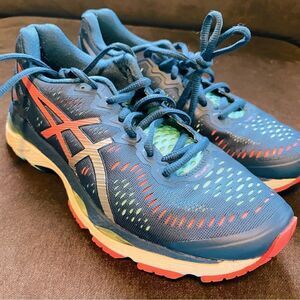 Asics GEL Kayano 23 Dark Navy Orange Turquoise running shoes 7.5 US 39 EUR